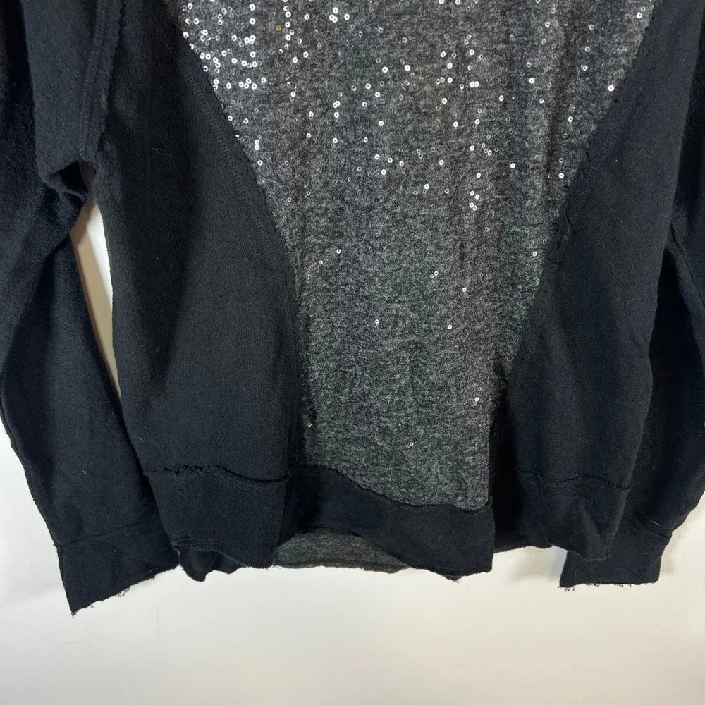Free People Sequin Mixed Media Hoodie Black Charcoal Grey‎ Pullover Small boho